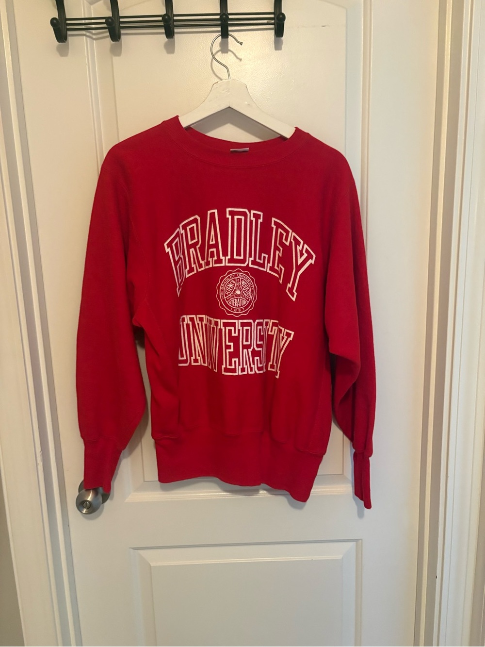 Vintage 1980s Champion Red Bradley University Crewneck Sweatshirt